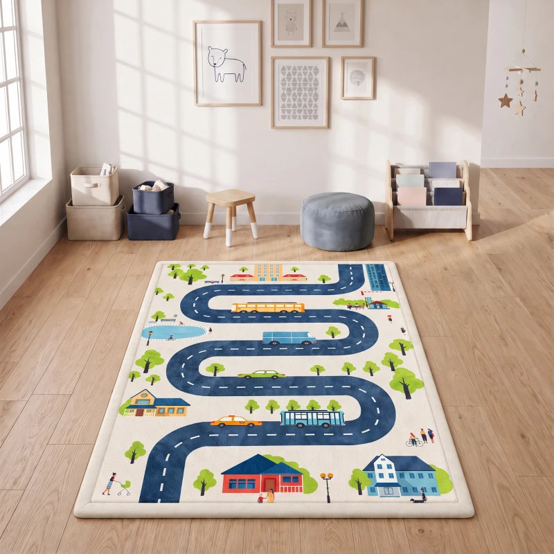 AIYAPLAY Tapis de Jeu pour Enfants Tapis de Chambre d'Enfant en Mousse Épaisseur 3 cm Motif Route Base Antidérapante 150x200cm