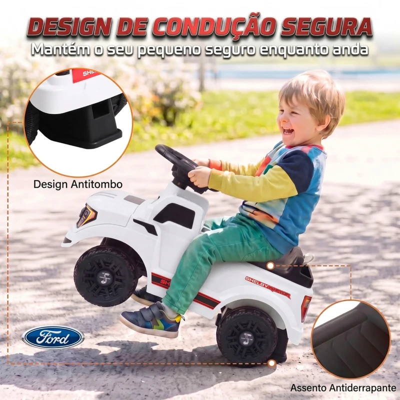 AIYAPLAY Carro Correpassos Shelby Licenciado para Crianças com Reboque e Capô Rebatível, 18-72 Meses, Branco