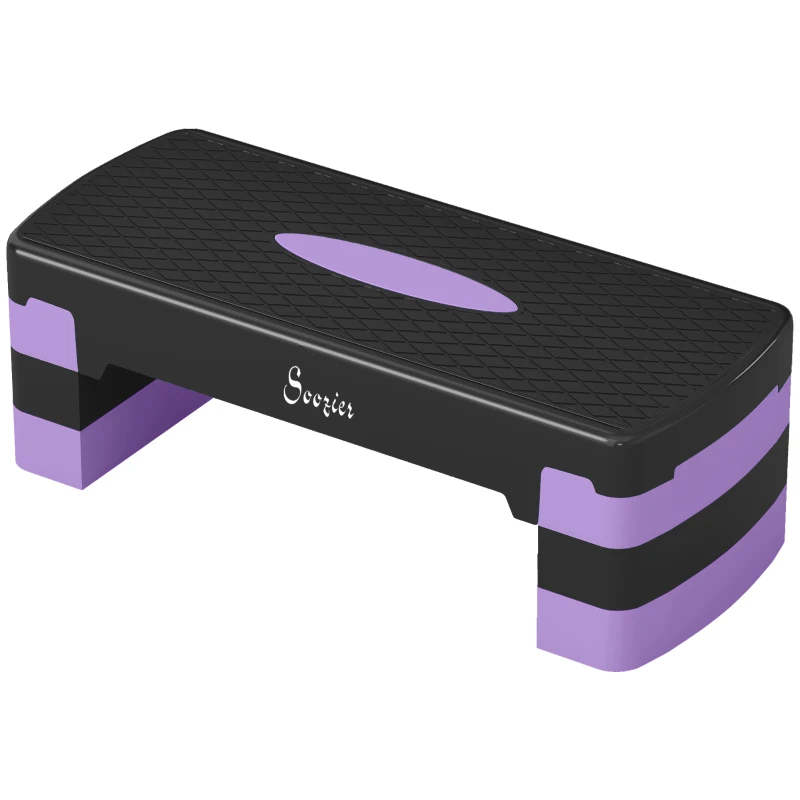 SPORTNOW Stepper Fitness Aérobic 3 Niveaux, Hauteur Réglable 10/15/20 cm avec Rehausses Surface Antidérapante 68x29x20cm Violet