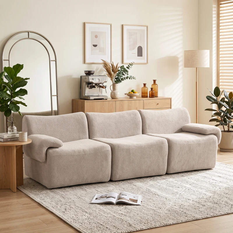 HOMCOM 3-Sitzer-Sofa aus Chenille, modulares Cloud-Sofa mit dickem Federpolster, extra breit und tief, ohne Montage, Beige