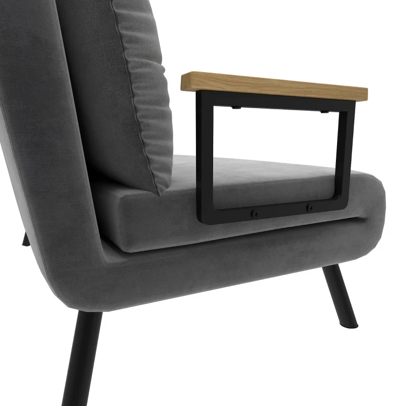 HOMCOM Canapea extensibilă 3 în 1 din material cu efect de catifea cu spătar reglabil și 2 perne, 102x73x81 cm, gri închis(m-7)