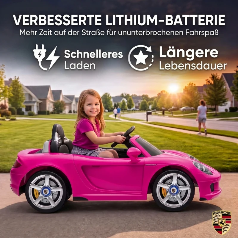 AIYAPLAY Porsche 12V elektrische kinderauto met lithium-accu, afstandsbediening, 2 motoren, softstart en achtervering