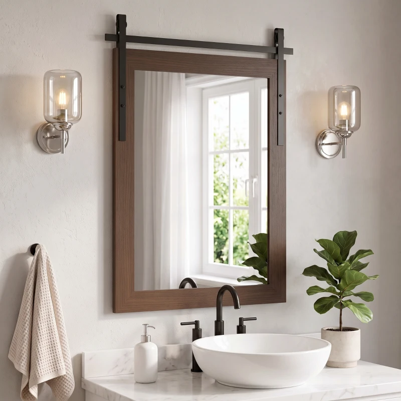 HOMCOM 86.5 x 61 cm Rectangle Mirror, Farmhouse Wall Mirror for Living Room, Bedroom, Hallway, Dark Brown