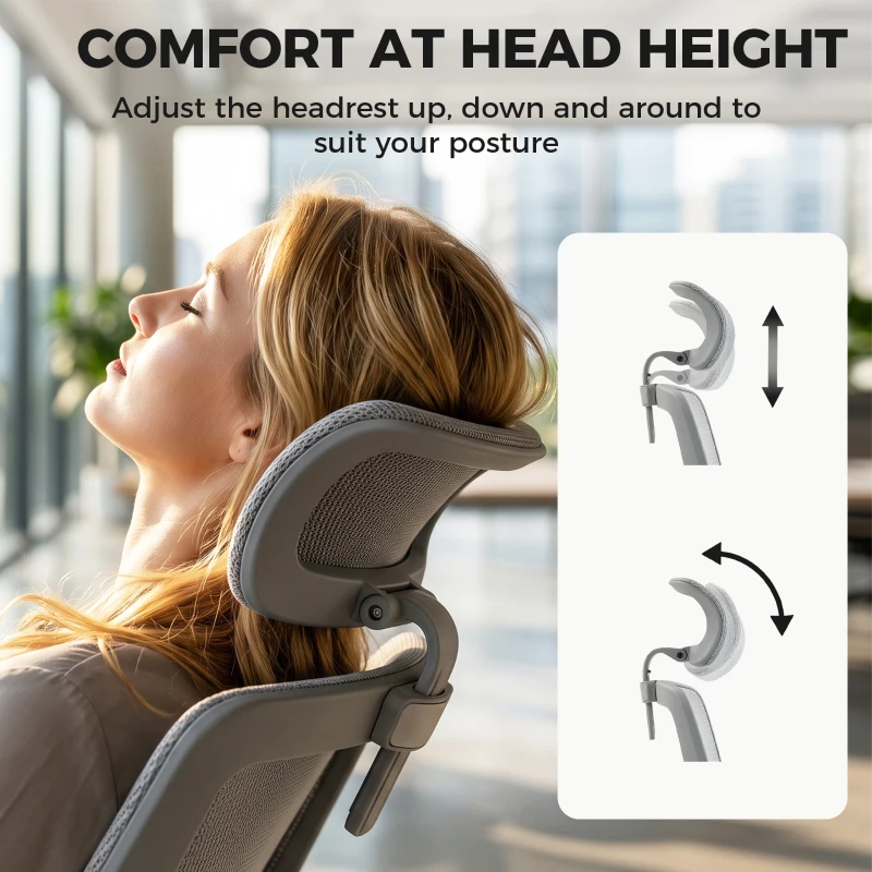 HOMCOM Ergonomic Office Chair with Adaptive Lumbar Support, Reclining Mesh Desk Chair with 2D Headrest, Flip-Up Arms, Grey