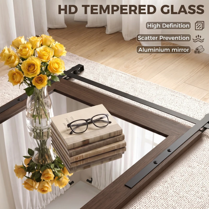 HOMCOM 110 x 66 cm Rectangle Mirror, Farmhouse Wall Mirror for Living Room, Bedroom, Hallway, Dark Brown