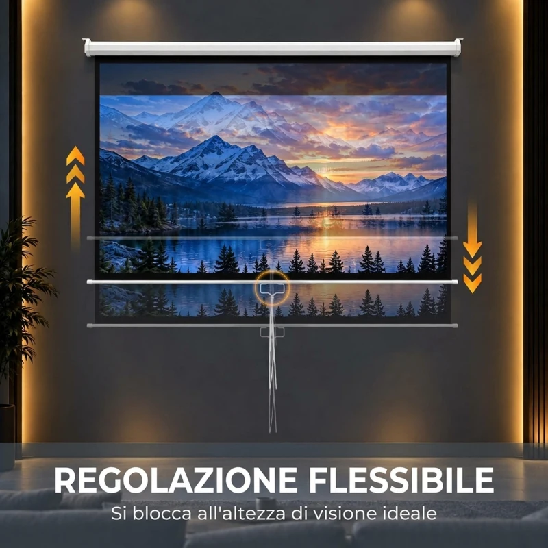 HOMCOM Telo per Proiettore 84" Rapporto 16:9, Fissaggio a Muro e Soffitto per Casa e Ufficio, Bianco