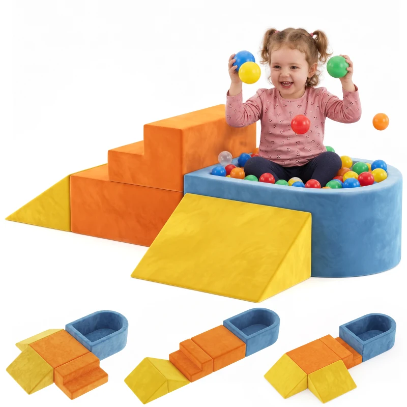 AIYAPLAY Parcours Motricité Bébé 5PCS, Module Motricité Bébé en Mousse, Piscine à Balles, Housse en Velours Lavable, Multicolore