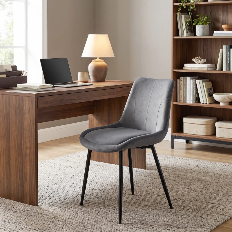 HOMCOM Set 2 Scaune de Dining din Catifea pentru Bucătărie, Gri Închis