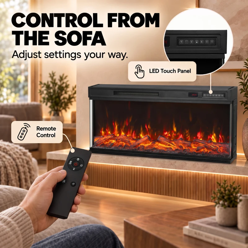 HOMCOM 40" Electric Fireplace Insert, 3-Sided Freestanding/Wall Recessed Electric Fire Heater with Adjustable Flame, 1800W
