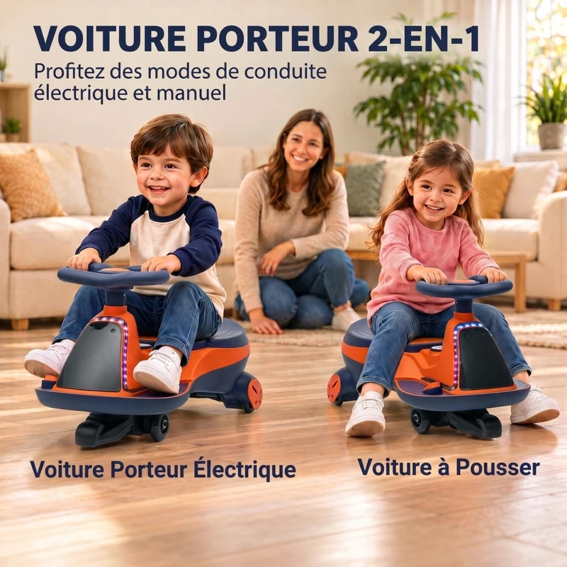 AIYAPLAY Voiture Électrique Enfant 12V, Véhicule Électrique Enfant avec Batterie Lithium, Éclairage RGB, Roues Lumineuses, Orange