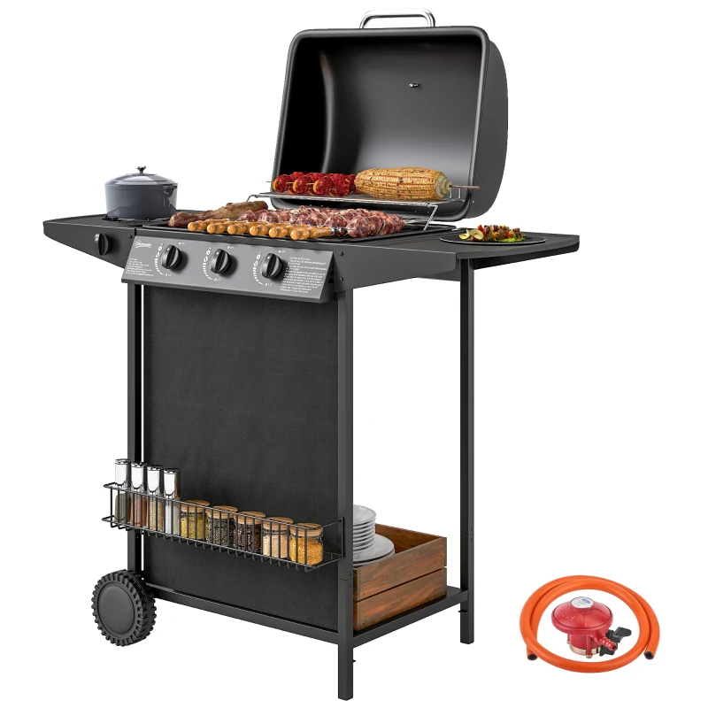 Outsunny Four Burner Gas Grill BBQ - Black