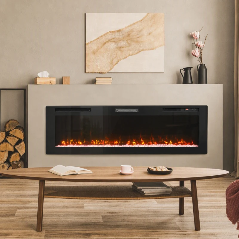 HOMCOM Șemineu electric 173 cm, 3 în 1, ultrasubțire 8,3 cm, cu telecomandă, 900/1800 W, timer, negru