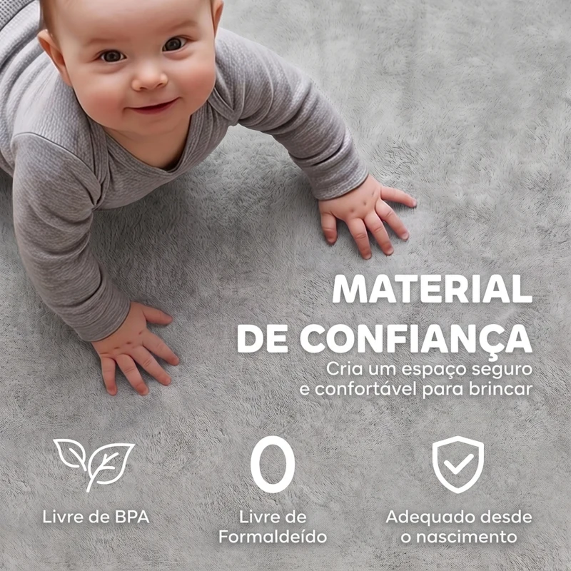 AIYAPLAY Tapete Infantil 180x150 cm, Espuma 3 cm, Franela Suave, Antiderrapante, Impermeável, Cinzento Claro