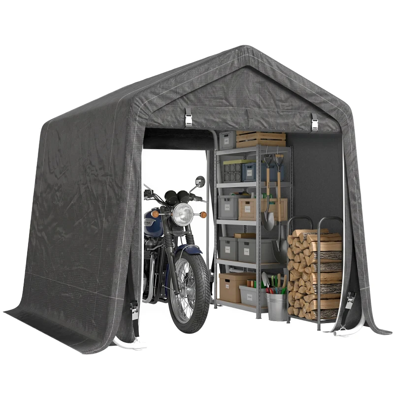 Outsunny Abri de jardin tente de stockage 2 portes zippées cadre métallique 280 x 240 x 240 cm gris foncé