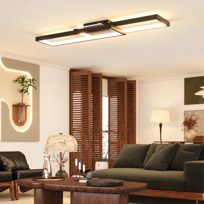 HOMCOM Plafonieră LED Reglabilă cu Telecomandă și Întrerupător, Temperatura Culoare 3000-6000K, Lampă de Design pentru Living și Sufragerie, 70x30 cm, Negru