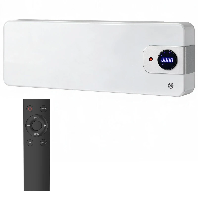 HOMCOM Radiateur Soufflant Mural Radiateur Électrique 2000W en Céramique PTC Oscillation WiFi Thermostat 54x12,5x18,7cm Blanc