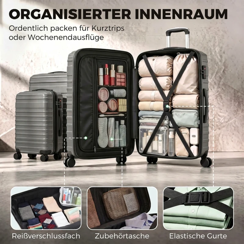 HOMCOM Kofferset, ineinander verstaubare Reisekoffer mit TSA-Schloss und 360° Rollen, 20/24/28 Zoll in Dunkelgrau