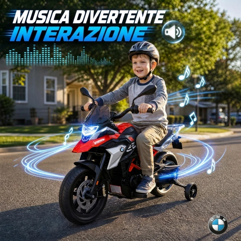 AIYAPLAY Moto Elettrica per Bambini 3-8 Anni 12V Licenza BMW G310 GS, Batteria al Litio, Rotelle Rimovibili, Rosso
