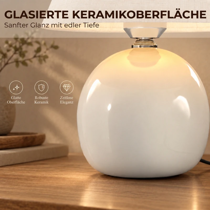 HOMCOM Tafellamp, vintage nachtlamp met keramische voet, linnen kap en E27-fitting
