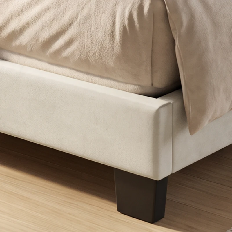 HOMCOM Cadre de Lit 140 x 190 cm avec Tête Réglable, Lit Double Rembourré en Velours, Sommier à 12 Lattes en Bois, Crème