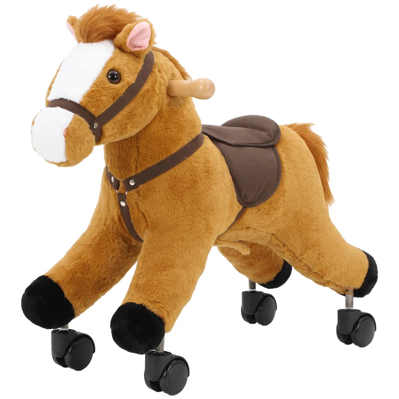 AIYAPLAY Caballo de Juguete para Montar con Ruedas, Correpasillos de Felpa con Sonidos de Cascos y Relinchos, Marco de Metal, Regalo para Niños y Niñas 18-36 Meses, Carga 50 kg, Marrón