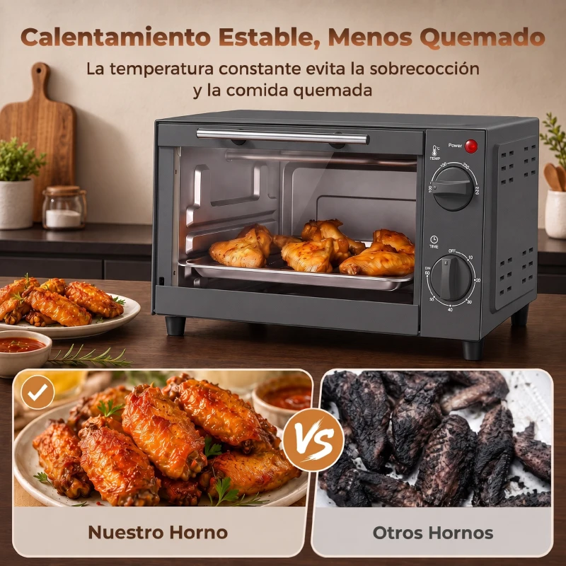 HOMCOM Mini Horno Eléctrico 9L Horno Eléctrico Sobremesa 750W con Temperatura Ajustable Temporizador 35x24,6x20 cm Gris