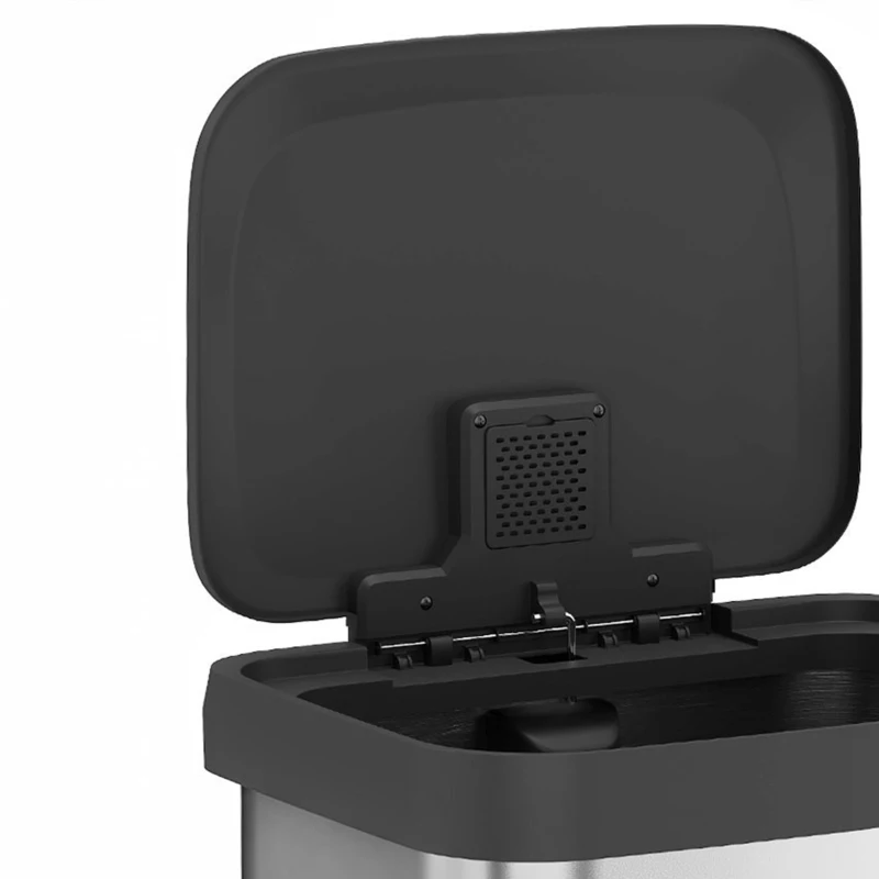 HOMCOM Poubelle de Cuisine 50 L en Acier Inoxydable, Pédale, Couvercle à Fermeture Douce, Compartiment Désodorisant, Argenté