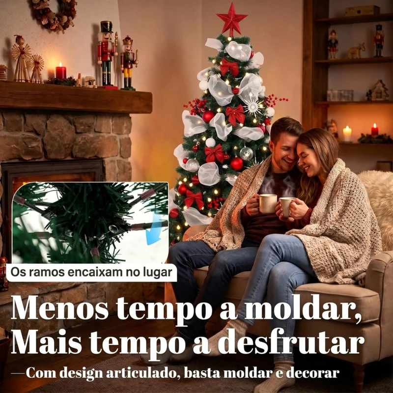 HOMCOM Árvore de Natal Artificial 180 cm com Luzes, 800 Pontas, 200 LED, Controlo Remoto e 8 Modos