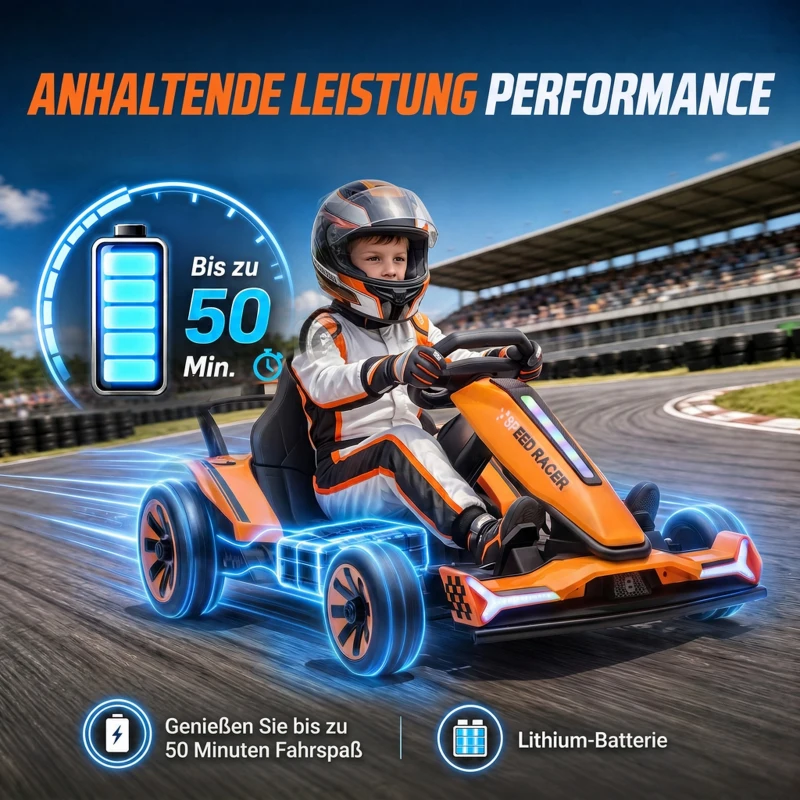 AIYAPLAY 12V Elektro-Go-Kart für Kinder von 3-8 Jahren, verstellbarer Sitz, 3 Geschwindigkeiten, sanfter Start, Orange