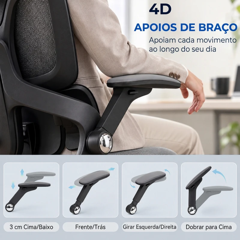 HOMCOM Cadeira de Escritório em Malha com Apoio para os Pés Encosto Reclinável Apoio Lombar Apoios de Braços e Apoio de Cabeça Ajustáveis Cinza