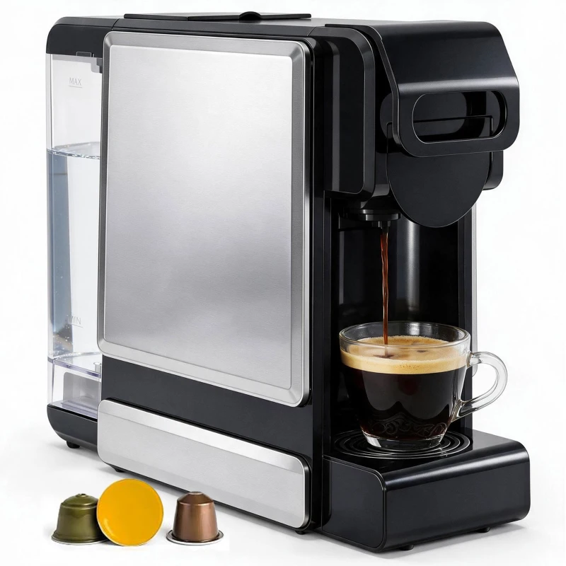 HOMCOM Máquina de Café Expresso 19 Bar Semiautomática com Depósito de Água Amovível 1 L para Cápsulas e Café Moído Preta