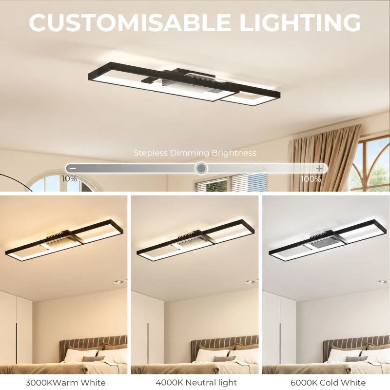 HOMCOM LED Ceiling Light, Modern Dimmable Ceiling Light with Wall Switch & Remote Control, Flush Mount Fixture Lamp with 3000-6000K Colour Temperatures for Living Room, Bedroom, Black