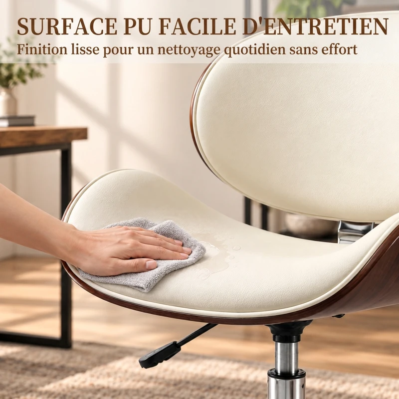 Vinsetto Chaise de Bureau Design Vintage, Hauteur Réglable, Pivotant 360°, Revêtement Synthétique, 53x53x87cm, Crème