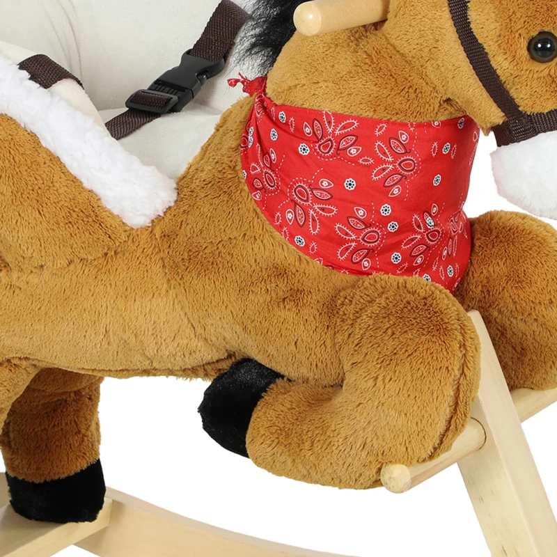 AIYAPLAY Rocking Horse Toy for Toddlers, Plush Ride on Horse with Seat Belt, Lifelike Neigh, Pretend Play Toy for 18-36 M, Brown