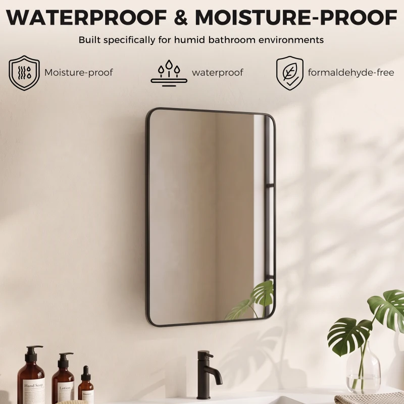 HOMCOM 50.8 x 11.6 x 71 cm Bathroom Mirror Cabinet, Wall Cabinet with Adjustable Shelves, Wall-Mounted or Recessed, Black