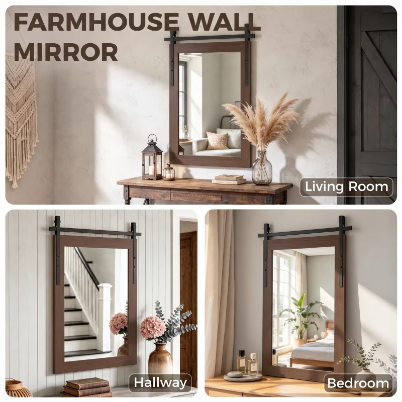 HOMCOM 110 x 66 cm Rectangle Mirror, Farmhouse Wall Mirror for Living Room, Bedroom, Hallway, Dark Brown