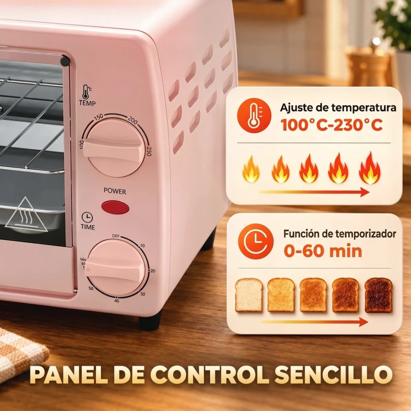 HOMCOM Horno Eléctrico Sobremesa 10L  750W Horno Eléctrico Pequeño Temperatura 230 ℃ y Temporizador 36,5x26x22 cm Rosa