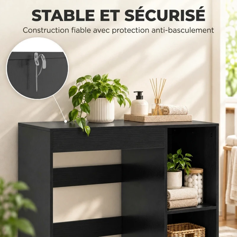 HOMCOM Meuble machine à laver, armoire machine a laver et sèche-linge avec 2 compartiments ouverts, 96 x 60 x 90,5 cm, noir