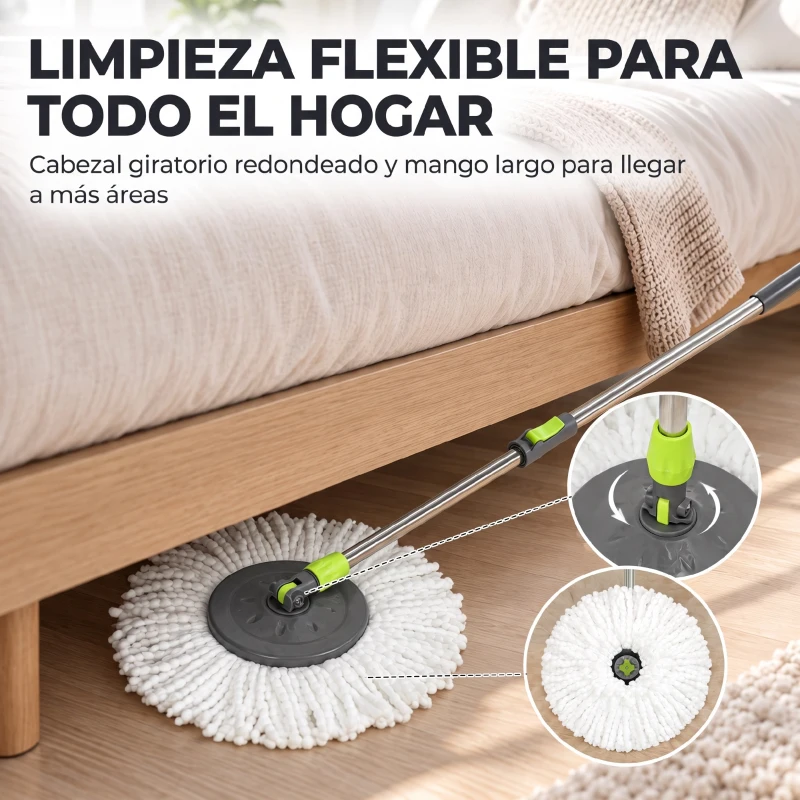 HOMCOM Juego de Fregona y Cubo con Escurridor 2 Compartimentos Cubo de 20 L 5 Mopas Microfibra Uso Seco y Húmedo Gris Oscuro