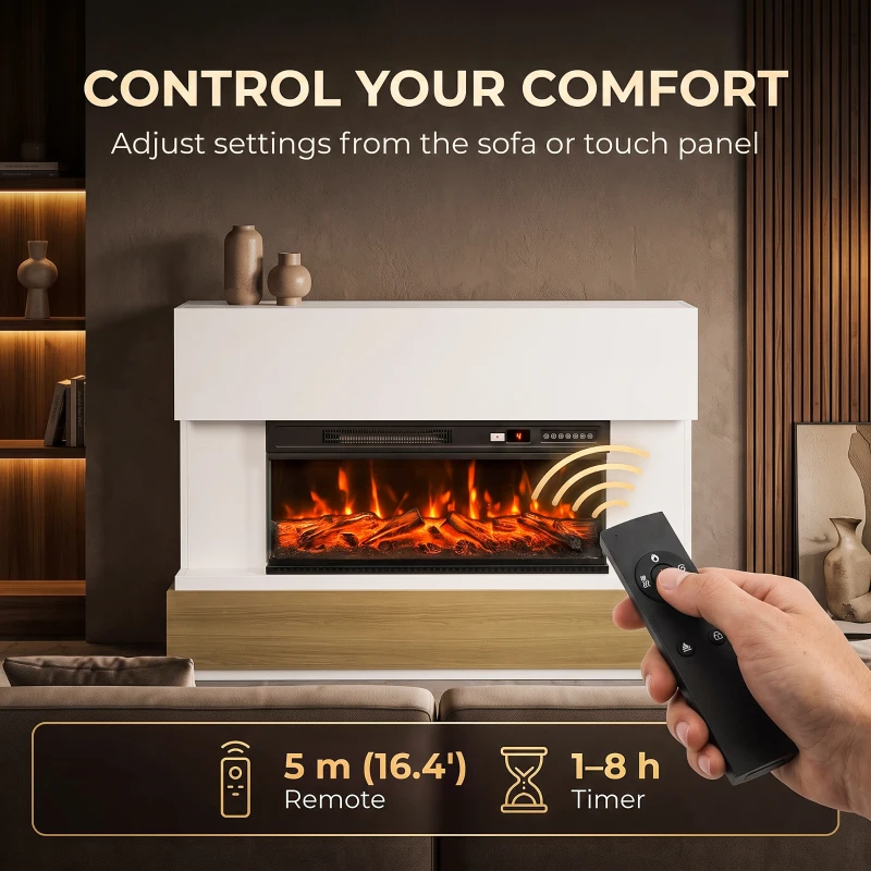 HOMCOM 3-Sided Electric Fireplace Insert, Freestanding, Wall Recessed Electric Fire Heater with Adjustable Flame, 900W/1800W