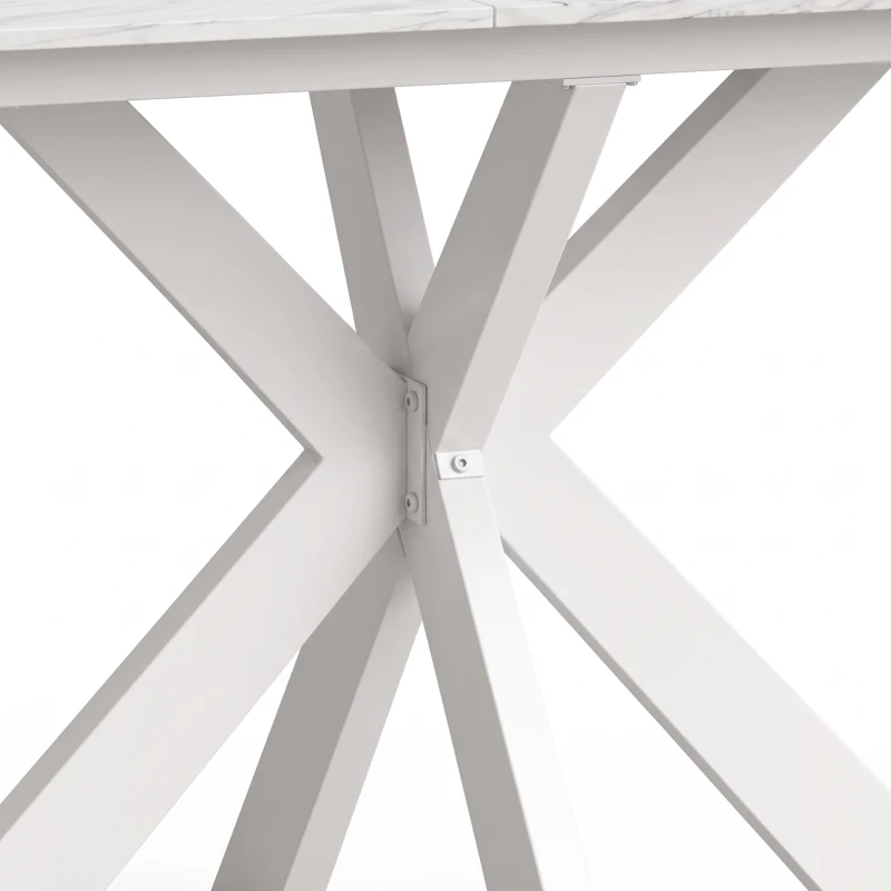HOMCOM Extendable Dining Table Steel Cross Legs Steel Rails Space Saving White