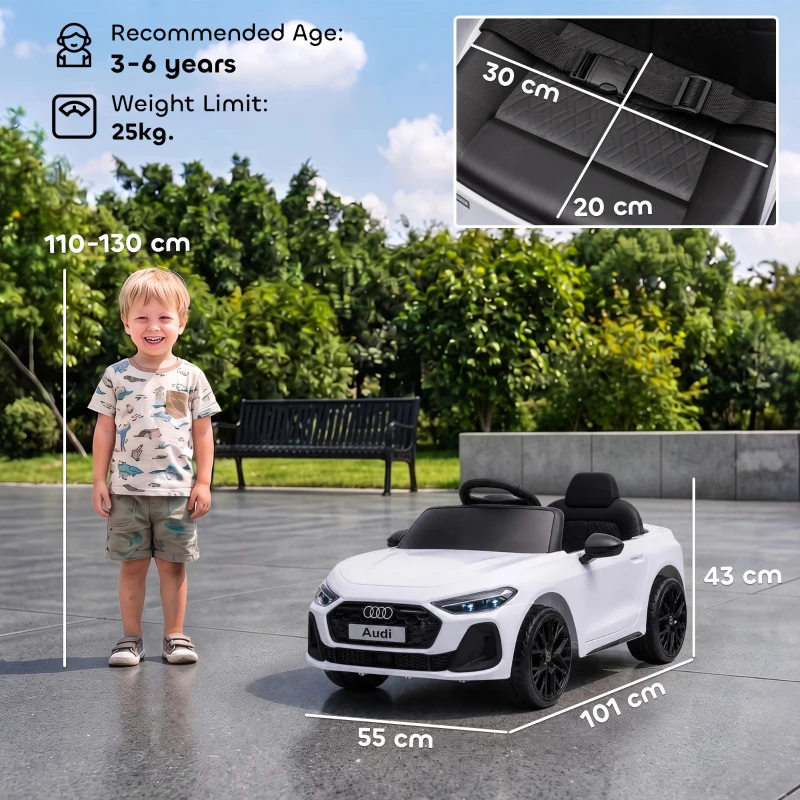 AIYAPLAY Macchina Elettrica per Bambini 12V Audi A5L con Telecomando, 2 Motori e Telecomando, Bianco