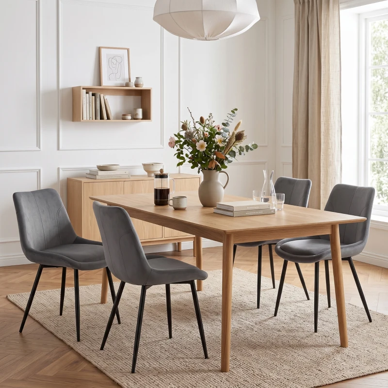 HOMCOM Set 2 Scaune de Dining din Catifea pentru Bucătărie, Gri Închis