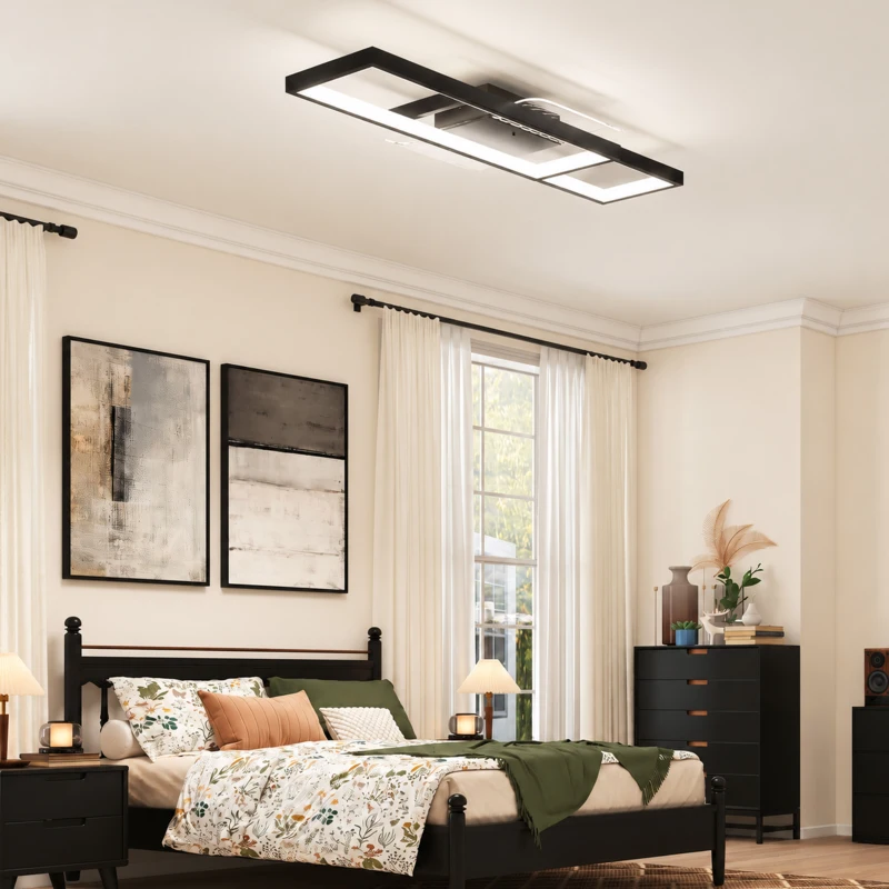 HOMCOM Plafonnier LED rectangle 43W, luminaire plafonnier 3000-6000K, 4600LM, télécommande, 70 x 30 cm, noir