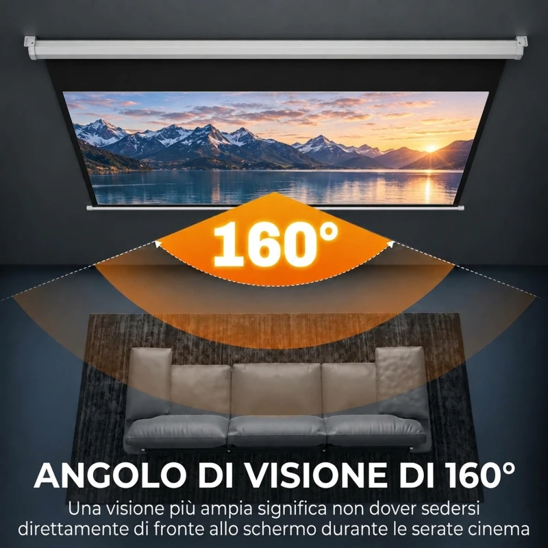 HOMCOM Telo per Proiettore 84" Rapporto 16:9, Fissaggio a Muro e Soffitto per Casa e Ufficio, Bianco