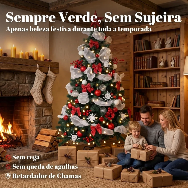 HOMCOM Árvore de Natal Artificial 180 cm com Luzes, 800 Pontas, 200 LED, Controlo Remoto e 8 Modos