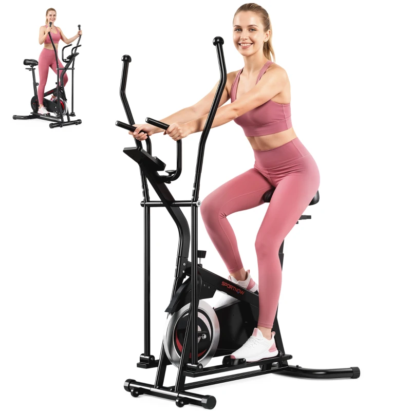 SPORTNOW 2 in 1 Elliptical Cross Trainer for Home with Adjustable Resistance & Seat, Bluetooth App, LCD Monitor, Wheels