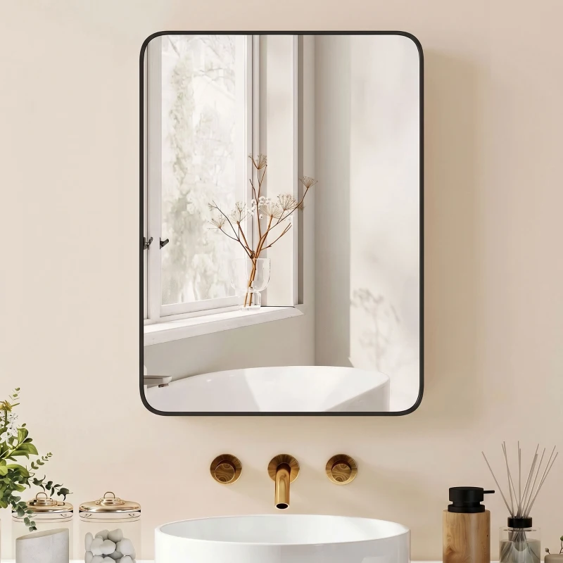 HOMCOM 50.8 x 11.6 x 71 cm Bathroom Mirror Cabinet, Wall Cabinet with Adjustable Shelves, Wall-Mounted or Recessed, Black