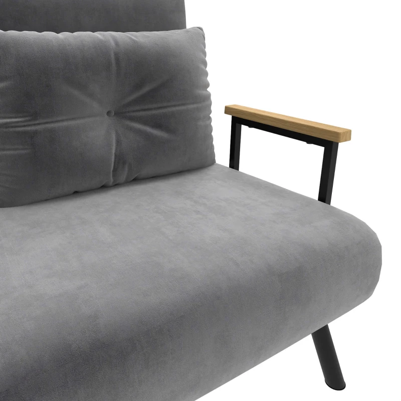 HOMCOM Canapea extensibilă 3 în 1 din material cu efect de catifea cu spătar reglabil și 2 perne, 102x73x81 cm, gri închis(m-8)
