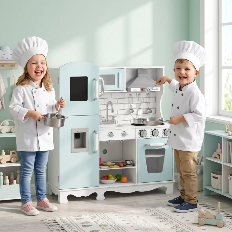 AIYAPLAY Cucina Giocattolo per Bambini in Legno con Luci, Suoni, Accessori, Frigo, Forno, Macchina Caffè, Verde Chiaro